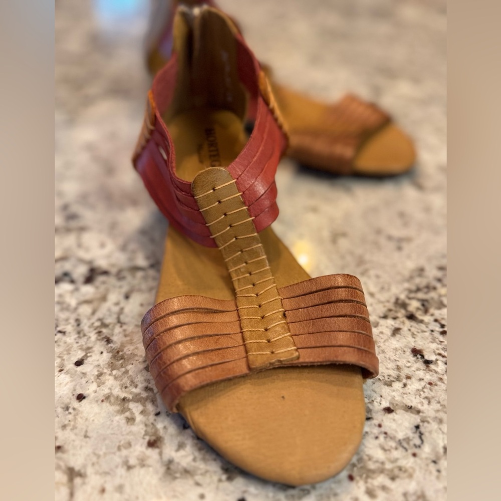 Tan and Red Sandals with Artisanal Craftsmanship